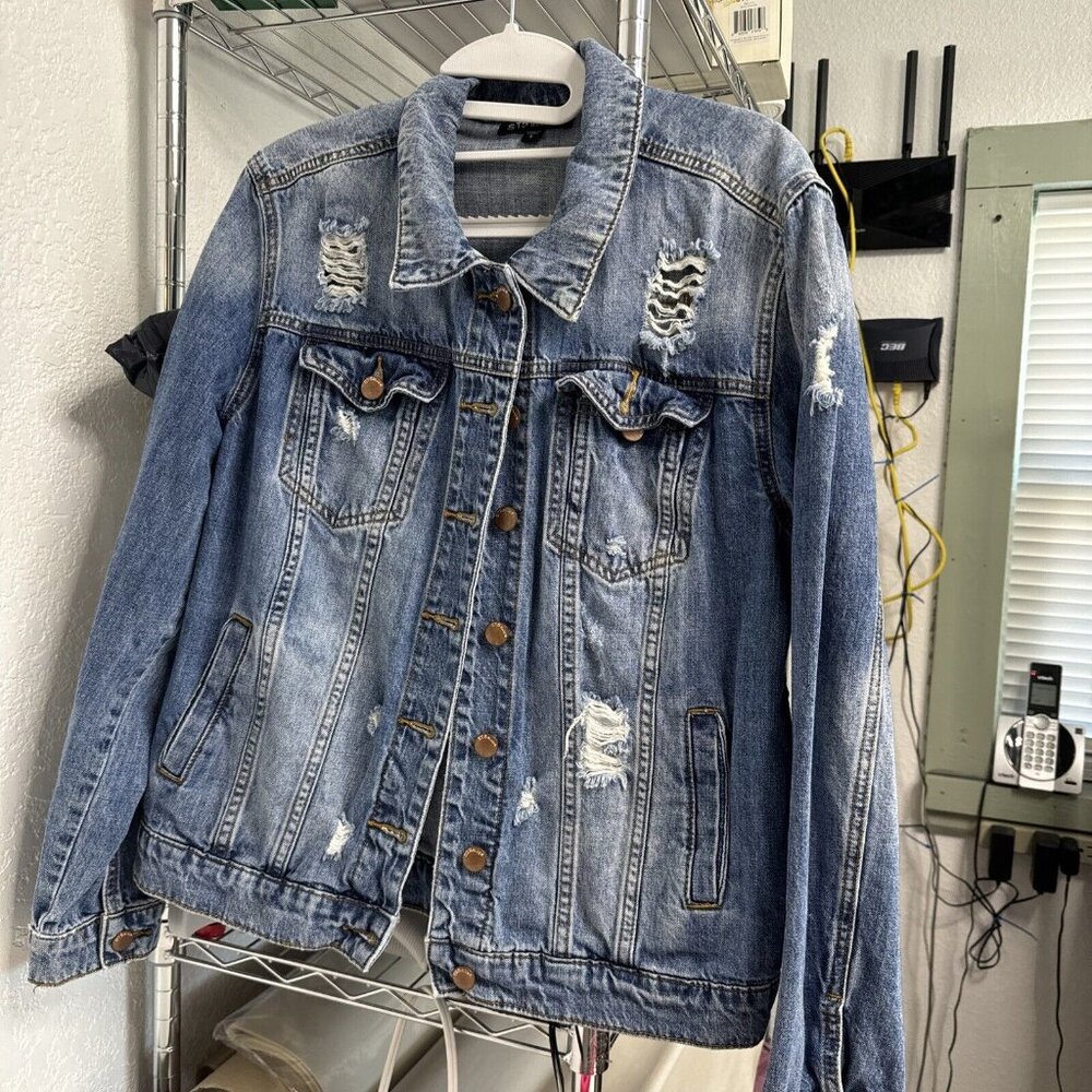 STS Blue Jean Jacket Distressed Blue Denim Womens Size Small